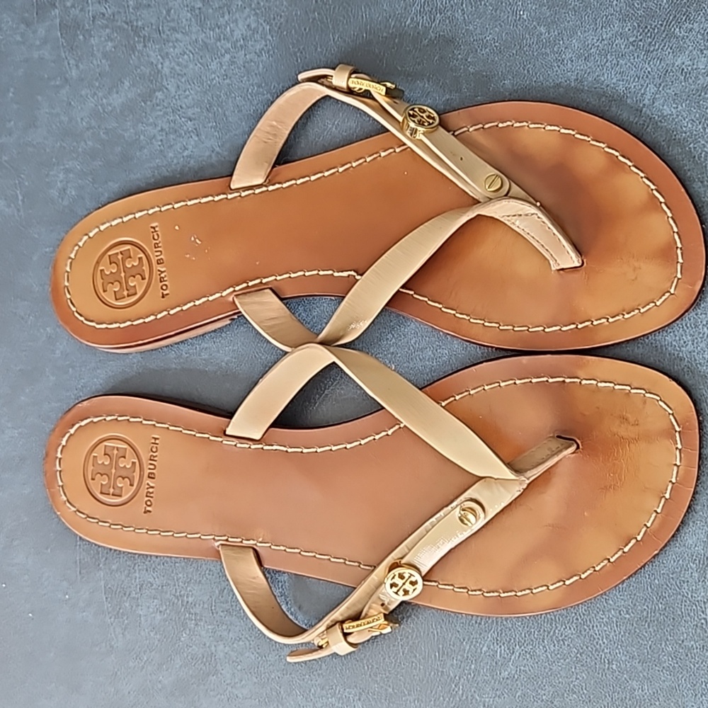 Tory Burch Tan Leather Thong Sandals